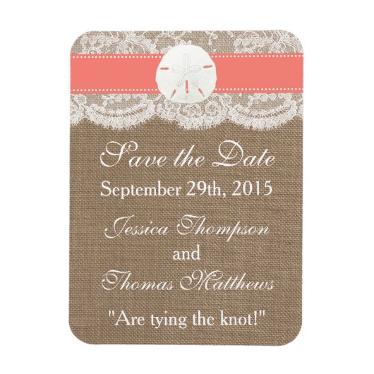 Magnet Flexible La collection de mariage Coral Sand Dollar Beach (Vertical)