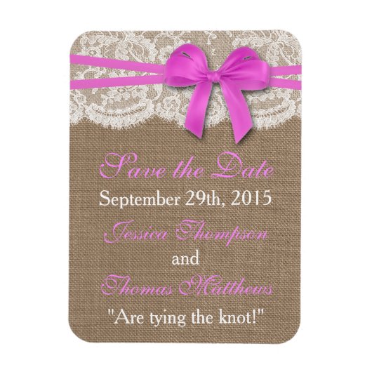 Magnet Flexible La collection de Mariages Rustic Pink Bow (Vertical)