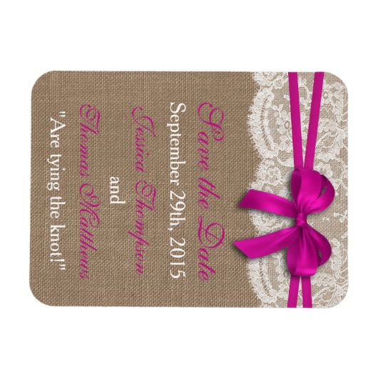 Magnet Flexible La collection de Mariages Rustic Pink Bow (Horizontal)