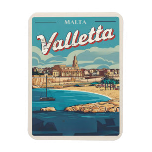 Magnet Flexible La Valette vintage, Malte voyage souvenirs et cade