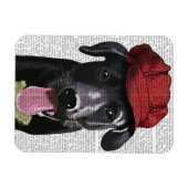 Magnet Flexible Labrador Noir avec Casquette rouge (Horizontal)
