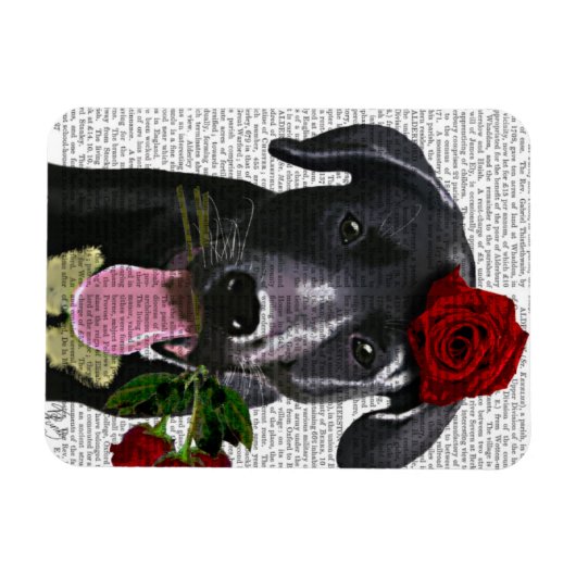 Magnet Flexible Labrador noir avec Rose (Horizontal)