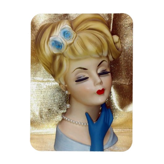 Magnet Flexible Lady Head Vase Cheveux Fleur Gants Bleus Fancy (Vertical)
