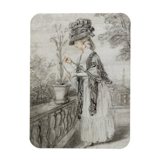 Magnet Flexible Lady on a Terrace Tending a Carnation Plante (noir (Vertical)