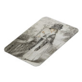 Magnet Flexible Lady on a Terrace Tending a Carnation Plante (noir (Côté Gauche)