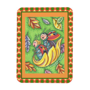 MAGNET FLEXIBLE LADYBUGS QUI RETOURNENT SUR LES FEUILLES D'AUTOMNE