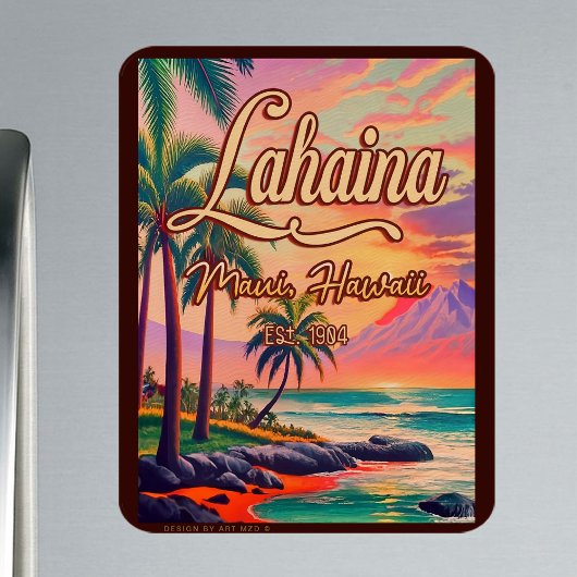 Magnet Flexible Lahaina Maui Hawaii Retro Sunset Souvenir 1950