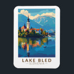 Magnet Flexible Lake Bled Slovénie Travel Art Vintage<br><div class="desc">Design vectoriel de Lake Bled. Le lac Bled est un lac situé dans les Alpes Juliennes de la région du Haut Carniolan,  au nord-ouest de la Slovénie,  où il jouxte la ville de Bled.</div>