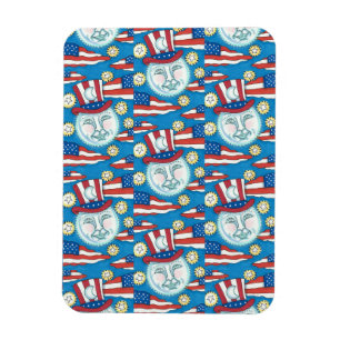 MAGNET FLEXIBLE L'AMÉRICANA FOLK ART PATRIOTIQUE HOMME DANS LA LUN