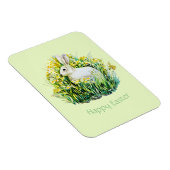 Magnet Flexible Lapin blanc et fleurs, pâques heureux (Côté Droit)