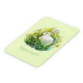 Magnet Flexible Lapin blanc et fleurs, pâques heureux (Côté Gauche)