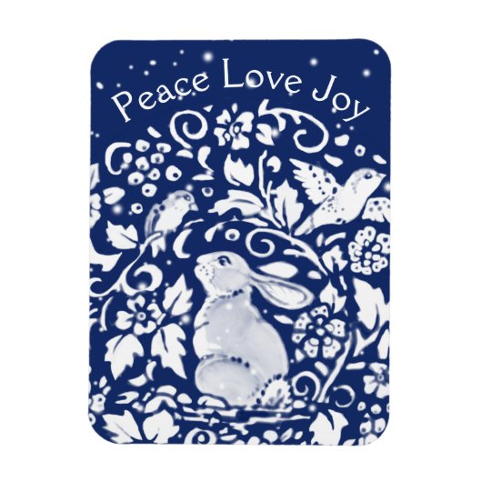Magnet Flexible Lapin de Noël Bleu Blanc Paix Amour Joie Unique (Vertical)