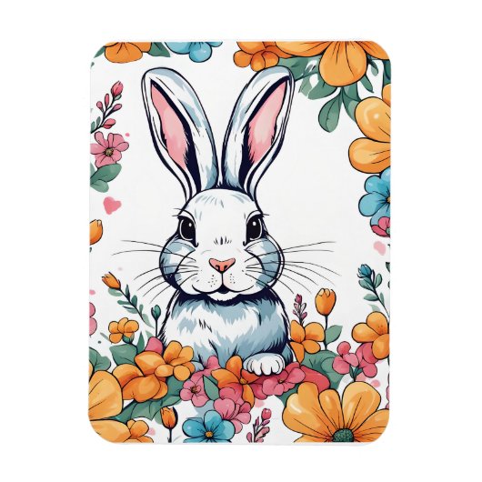 Magnet Flexible Lapin entouré de fleurs (Vertical)