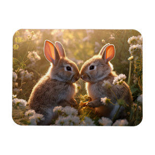 Magnet Flexible Lapins Adorables dans la Prairie de Printemps Desi