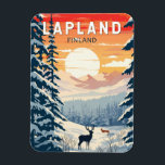 Magnet Flexible Lapland Finlande Travel Art Vintage<br><div class="desc">Conception de déplacement vectoriel rétro de la Laponie. La Laponie est la région la plus septentrionale de la Finlande,  connue pour son vaste territoire subarctique,  ses stations de ski et ses phénomènes naturels.</div>
