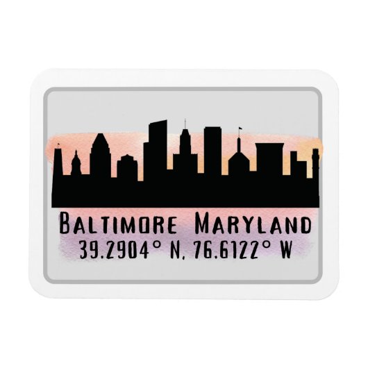 Magnet Flexible Latitude et longitude de Baltimore Skyline (Horizontal)