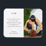 Magnet Flexible Lauren Noir et Blanc Monogramme Mariage élégant<br><div class="desc">Simple aimant de mariage avec un design moderne et élégant avec votre monogramme de deux lettres et votre message de remerciement en noir sur un arrière - plan blanc. A droite, votre photo préférée. Le texte peut être modifié en n'importe quelle couleur. Un design chic et design qui conviendra à...</div>