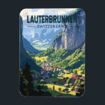 Magnet Flexible Lauterbrunnen Suisse Travel Art Vintage<br><div class="desc">Lauterbrunnen design de déplacement vectoriel rétro. Situé dans une vallée avec des falaises rocheuses et les chutes de Staubbach rugissantes.</div>