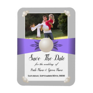 Magnet Flexible Lavande Et Gris Pearl Ribbon Photo Enregistrer La