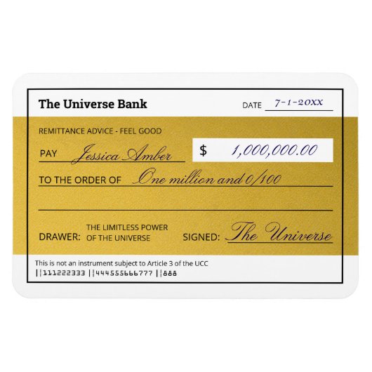 Magnet Flexible Law of Attraction Elegant Gold Abundance Check (Horizontal)