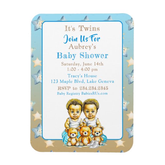 Magnet Flexible Le Baby shower bleu du jumeau afro-américain (Vertical)