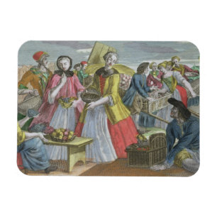 Magnet Flexible Le marché de fruit (gravure colorée)