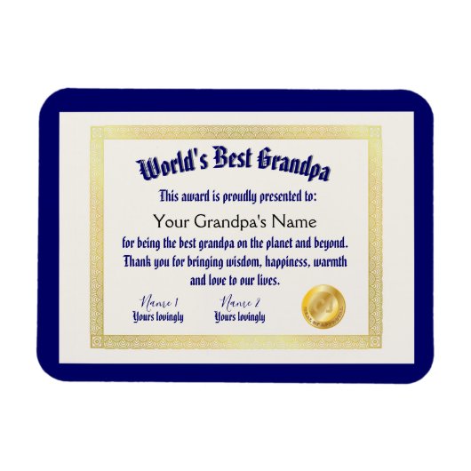 Magnet Flexible Le meilleur certificat grand-père du monde Funny m (Horizontal)