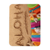 Magnet Flexible Le mot Aloha écrit sur une plage de sable, avec (Vertical)