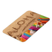Magnet Flexible Le mot Aloha écrit sur une plage de sable, avec (Côté Gauche)