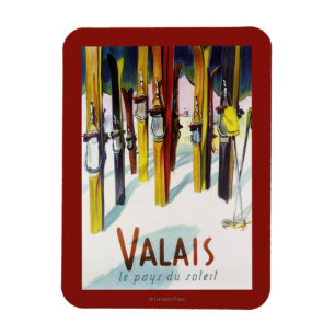Magnet Flexible Le pays du soleil - Skis debout dans la neige