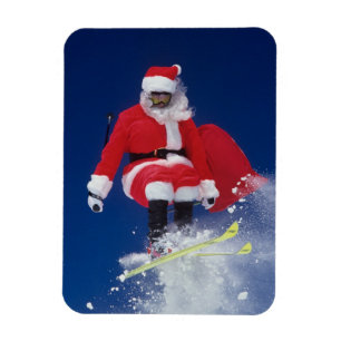 Magnet Flexible Le père noël sur sauter de skis outre d'une
