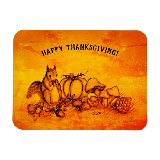 Magnet Flexible L'écureuil en Automne, Bon thanksgiving ! (Horizontal)