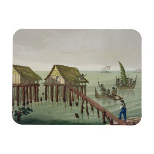 Magnet Flexible Les habitations de la tribu de Papu, Rawak,