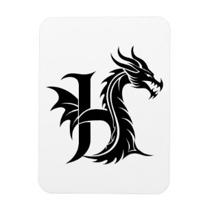 Magnet Flexible Lettre H de style dragon, alphabet du dragon, mono