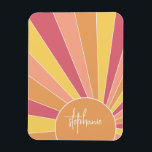 Magnet Flexible Lever de soleil à bande rétro - pastel rainbow scr<br><div class="desc">Un design coloré et rétro rayé lever de soleil avec des couleurs pastel. Les rayures sont pastels,  rouge,  orange,  jaune et bleu clair. Ajoutez votre nom ou votre monogramme pour en faire un aimant personnel qui se démarquera parmi vos amis. Le nom est un script tendance en blanc.</div>