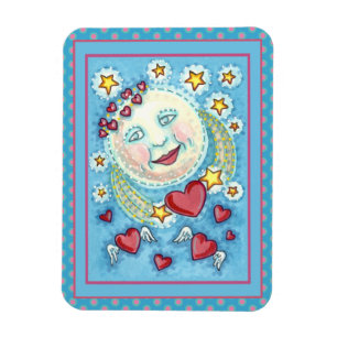 MAGNET FLEXIBLE L'HOMME DE VALENTINE DANS LA LUNE, ÉTOILES ET COEU