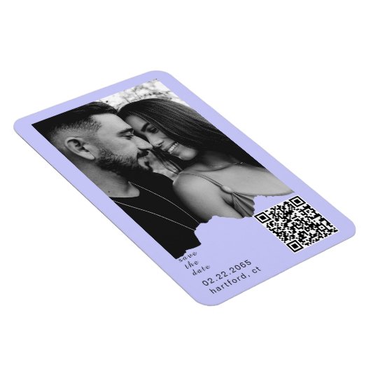 Magnet Flexible Light Periwinkle Couple Photo QR Code Wedding  (Côté Droit)