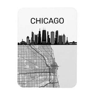 Magnet Flexible Ligne Skyline Ville De Chicago Illinois Avec Carte
