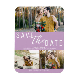 Magnet Flexible Lilac Purple Enregistrer la date Mariage 3 photos