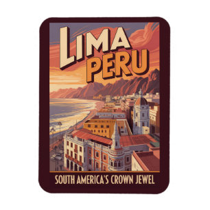 Magnet Flexible Lima Pérou Côte Illustration Voyage Art Vintage