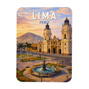Magnet Flexible Lima Pérou Illustration Voyage Art Vintage