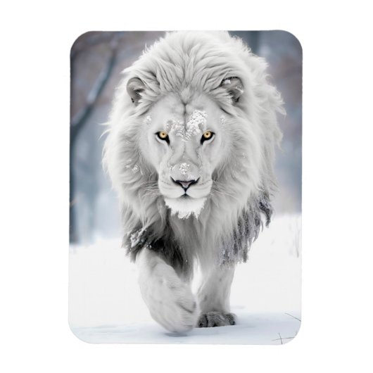 Magnet Flexible Lion blanc majestueux en hiver Wonderland Design (Vertical)