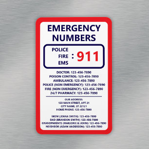 Magnet Flexible Liste des numéros d'urgence de la babysitter Info