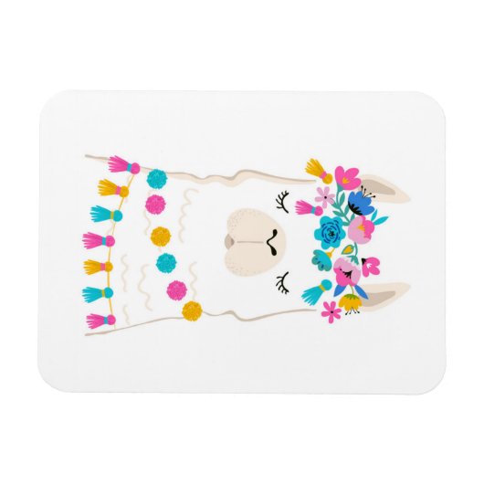 Magnet Flexible Llama florale mignonne (Horizontal)