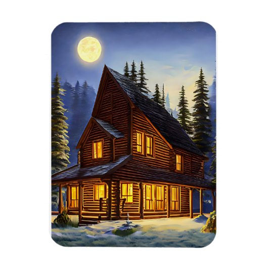 Magnet Flexible Log Cabine Dans Les Bois Paysage Neige Art (Vertical)