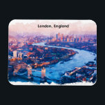 Magnet Flexible London England Watercolor Aerial Cityscape<br><div class="desc">From the winding River Thames to the iconic red accents of the city, this aerial London painting on a Flexible Photo Magnet is a tribute to England’s vibrant heart. The soft, fluid strokes of the watercolor medium perfectly balance the architectural density of the city, making it a versatile piece for...</div>