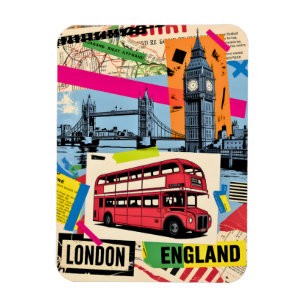 Magnet Flexible Londres Angleterre Art Pop Rétro Bus Voyage Vintag