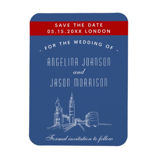 Magnet Flexible Londres Mariage Enregistrer La Date Invitation (Vertical)
