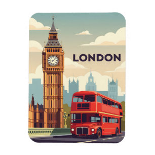 Magnet Flexible Londres vintage avec Big Ben et bus rouge