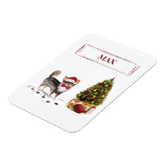 Magnet Flexible Long Haired Chihuahua Funny Christmas Dog Tree (Côté Gauche)